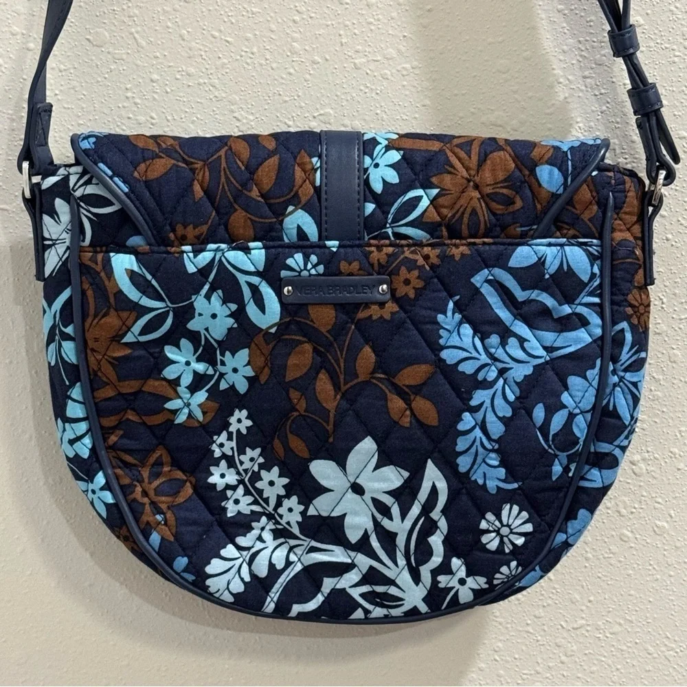 Vera Bradley Java Flora Slim Saddle Bag Crossbody Adjustable Quilted Casual